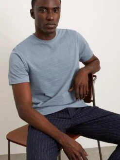 Burton Menswear London Burton Short Sleeve Pique Striped T Shirt - Light Blue