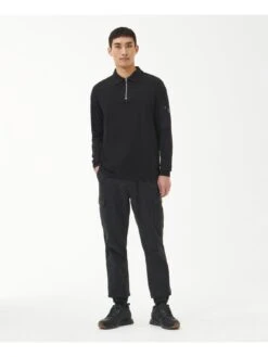 Barbour International Breaker Long Sleeve Zip Polo Shirt - Black -Barbou Clothing Shop VJGKK SQ3 0000000004 BLACK MDo