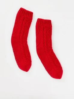 Very Man Family Christmas Mens Cable Fleece Lounge Socks - Red