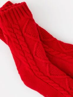 Very Man Family Christmas Mens Cable Fleece Lounge Socks - Red -Barbou Clothing Shop VJK4U SQ5 0000000017 RED SLd2