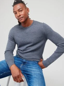 Calvin Klein Merino Crew Neck Sweater - Grey  -Barbou Clothing Shop VJNF5 SQ4 0000000070 DARK GREY MDd