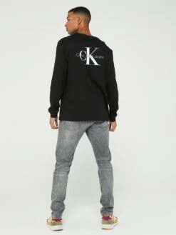 Calvin Klein Jeans Monologo Longsleeve Back Print T-shirt -Barbou Clothing Shop VJV4O SQ3 0000000019 BLACK WHITE MDo