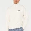 Lacoste Large Croc Oversized Quarter Zip Sweatshirt - Cream