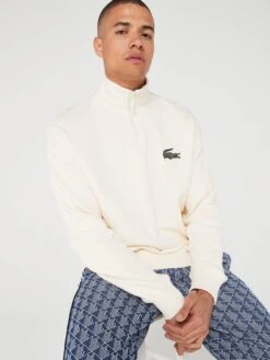 Lacoste Large Croc Oversized Quarter Zip Sweatshirt - Cream -Barbou Clothing Shop VJW6D SQ4 0000000067 CREAM MDd