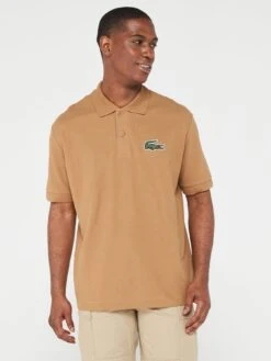 Lacoste Large Croc Oversized Polo Shirt - Brown