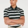 Lacoste Golf Block Stripe Polo Shirt - White/Black