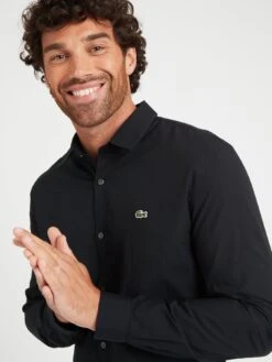 Lacoste Slim Fit Button Down Poplin Shirt - Black -Barbou Clothing Shop VJW8D SQ4 0000000004 BLACK MDd