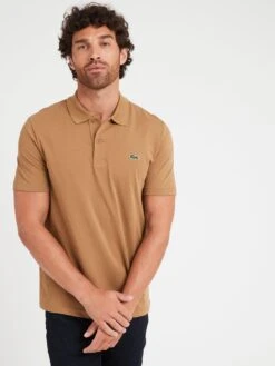 Lacoste Ottoman Ribbed Cotton Polo Shirt - Brown