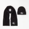 Calvin Klein Jeans Mono Logo Scarf And Beanie Hat Gift Set - Black/White -Barbou Clothing Shop VJXVX SQ1 0000000004 BLACK SLf
