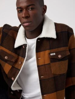 Wrangler Wool Blend Checked Trucker Jacket - Dark Yellow -Barbou Clothing Shop VK4RI SQ5 0000001073 DARK YELLOW MDd1