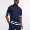 River Island Short Sleeve Slim Tape Polo - Navy -Barbou Clothing Shop VKDMZ SQ1 0000000048 NAVY MDf