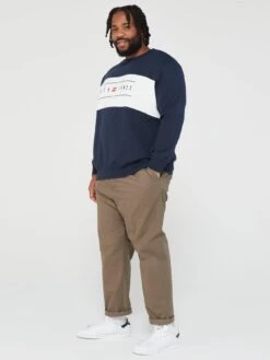 Jack & Jones Plus Colour Block Logo Crew Neck Sweatshirt - Navy -Barbou Clothing Shop VKO73 SQ3 0000000048 NAVY MDo