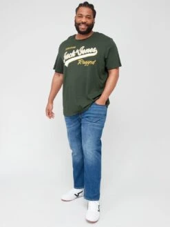 Jack & Jones Jack & Jones Plus Large Logo T-Shirt - Green -Barbou Clothing Shop VKO7F SQ3 0000000047 GREEN MDo