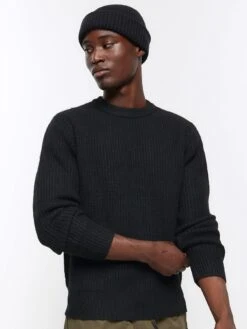 River Island Smart Rib Crew Jumper - Black -Barbou Clothing Shop VKURD SQ4 0000000004 BLACK MDd