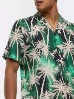 River Island Green Palm Print Shirt -Barbou Clothing Shop VKUV0 SQ4 0000000047 GREEN MDd