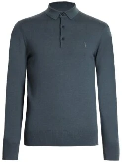 AllSaints Mode Merino L/S Knit Polo - Blue -Barbou Clothing Shop VM05J SQ3 0000000020 BLUE SLf
