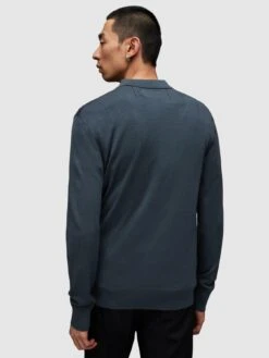 AllSaints Mode Merino L/S Knit Polo - Blue -Barbou Clothing Shop VM05J SQ4 0000000020 BLUE MDb