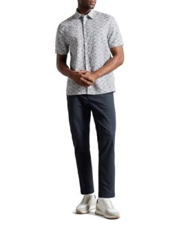 Ted Baker Laghy Printed Short Sleeve Shirt - Blue -Barbou Clothing Shop VNAQE SQ3 0000000020 BLUE MDo