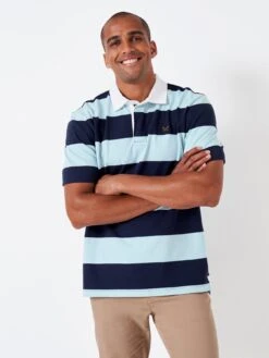 Crew Clothing Ss Stripe Polo - Blue