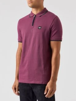 Weekend Offender Shore Zip Polo Shirt With Tipping - Dark Purple