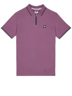 Weekend Offender Shore Zip Polo Shirt With Tipping - Dark Purple -Barbou Clothing Shop VNQ4E SQ4 0000000213 DARK PURPLE MDd