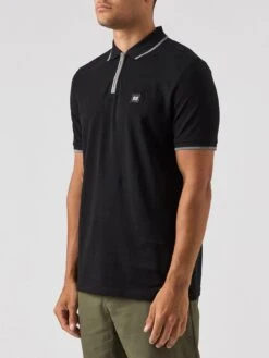 Weekend Offender Shore Zip Polo Shirt With Tipping - Black