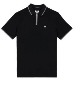 Weekend Offender Shore Zip Polo Shirt With Tipping - Black -Barbou Clothing Shop VNQ4F SQ4 0000000004 BLACK MDd
