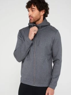 BOSS Saggy Curved Logo Zip Thru Hoodie - Grey