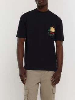 River Island Short Sleeve Regular Fit Casa Hotel T-shirt - Black