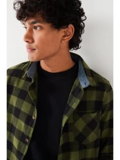 Brave Soul Long Sleeve Check Shirt-khaki/black -Barbou Clothing Shop VOOMK SQ4 0000000058 KHAKI MDd