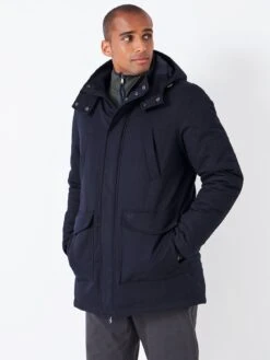 Crew Clothing Woodcott Hooded Padded Coat - Navy