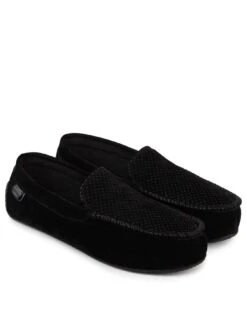 TOTES Isotoner Airtex Suedette Moccasin Slipper - Black