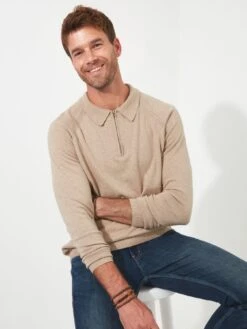 Joe Browns Joe Browns Premium Knitted Polo Shirt - Beige