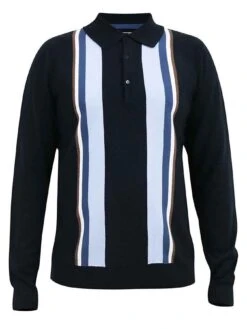 D555 Knitted Polo With Vertical Stripes -Barbou Clothing Shop VRUYA SQ5 0000000048 NAVY MDd1