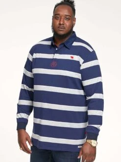 D555 L/S Rugby Style Striped Polo Shirt