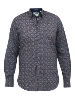 D555 Floral Print Concealed Button Down Collar Shirt - Navy -Barbou Clothing Shop VRUYY SQ4 0000000048 NAVY MDd